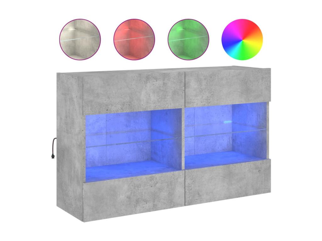 Meuble TV mural avec Nidchicshopères LED gris béton 98,5x30x60,5 cm 94039WTVY