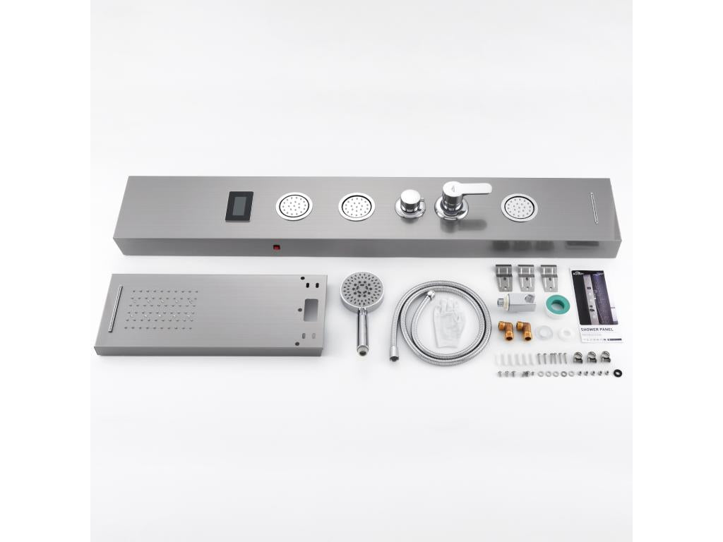 Panneau de Douche Nidchicshop Colonne de Douche Hydromassante LED Panneau de Douche en Acier Inox Brossé avec 3 Jets de Massage pour Salle de bain 58660WNYI