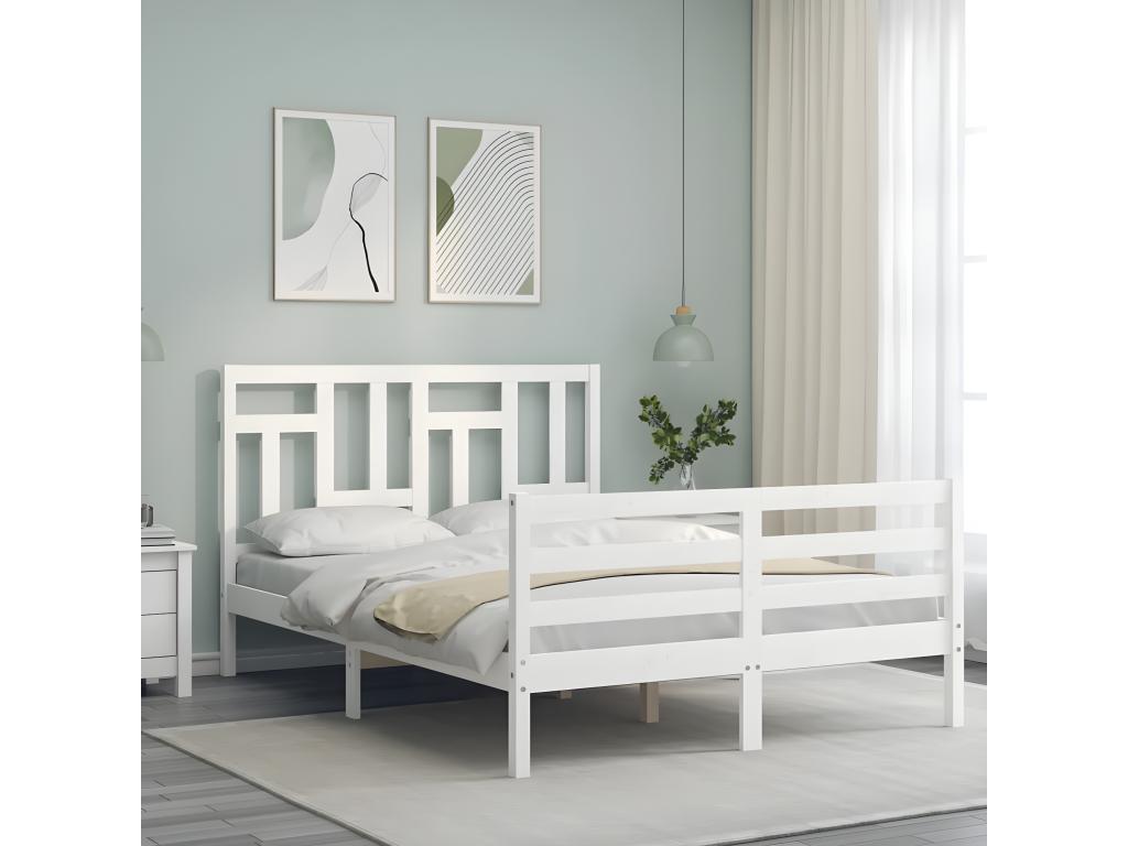 Cadre de lit sans matelas blanc bois massif 92174BJPC