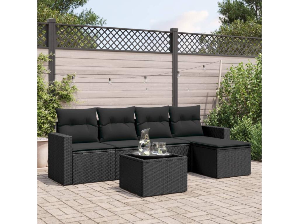 Salon de jardin 6 pièces avec coussins noir résine tressée 21541OEKC