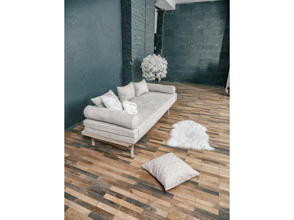 Canapé Lit Convertible Design en Tissu Beige et Bois Gris cendré 13791RFRO