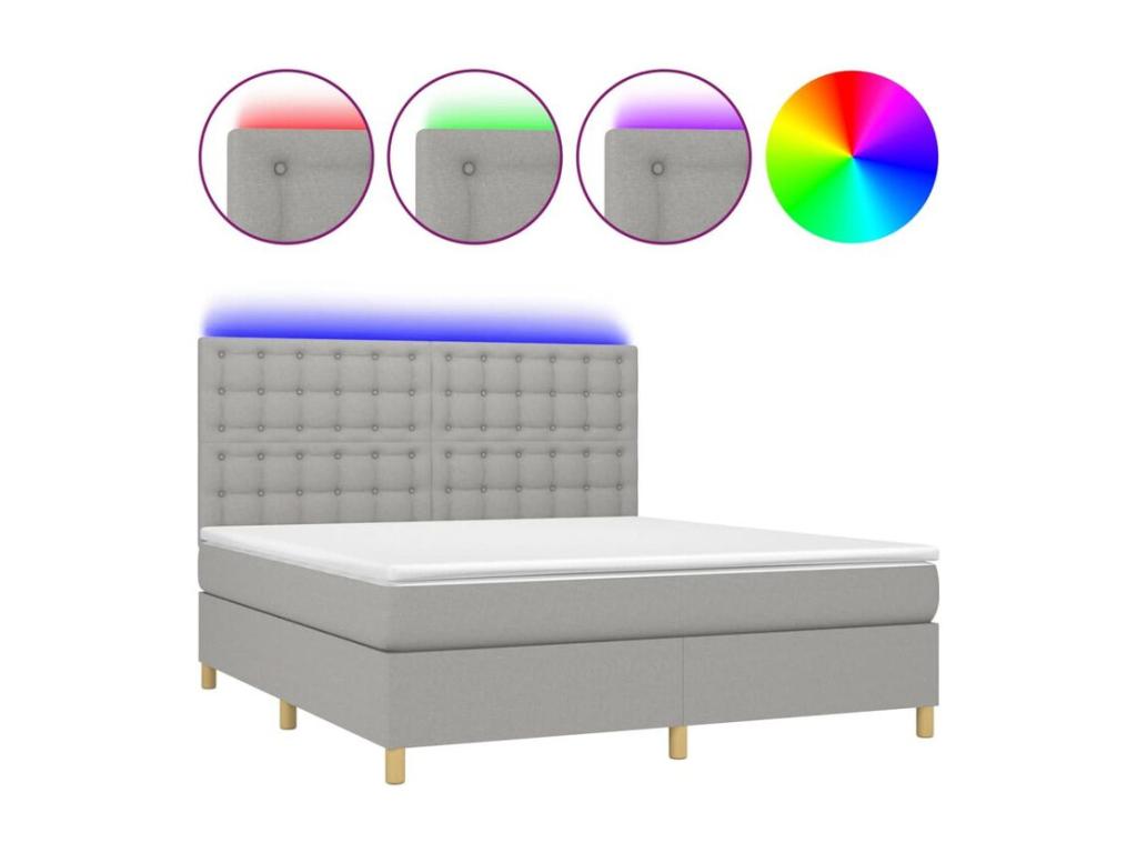 Sommier à Calmetop de lit et matelas et LED Gris clair 180x200 09213ADCJ